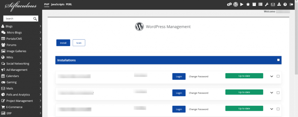Change wordpress password in softaculous wordpress manager