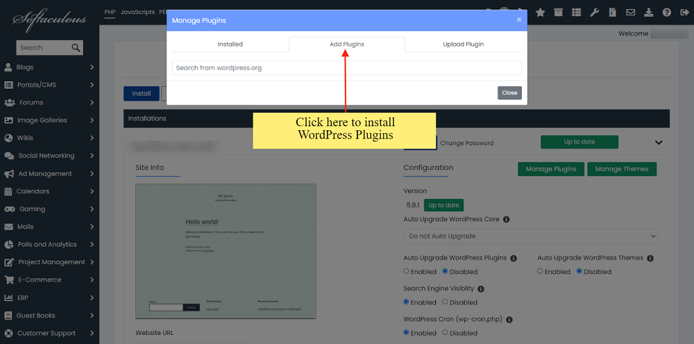 ≪Div≫Wordpress Plugins &Amp; Themes Management Made Easy With Softaculous≪/Div≫ Image 6 <div>wordpress plugins & themes management made easy with softaculous</div>