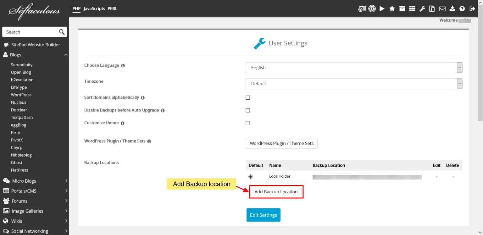 Add Backup Location Add backup location