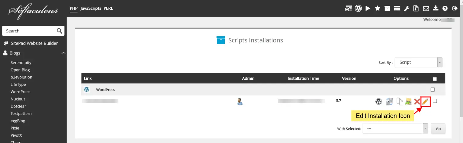 Edit Installation Edit installation
