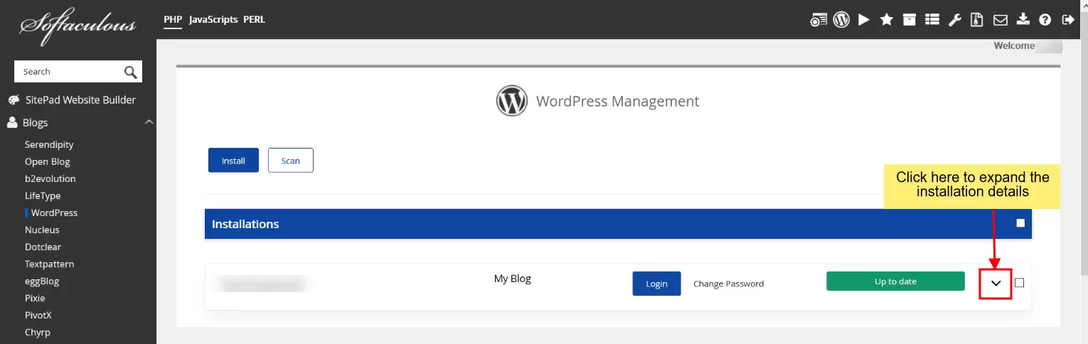 Expand wordpress manager details