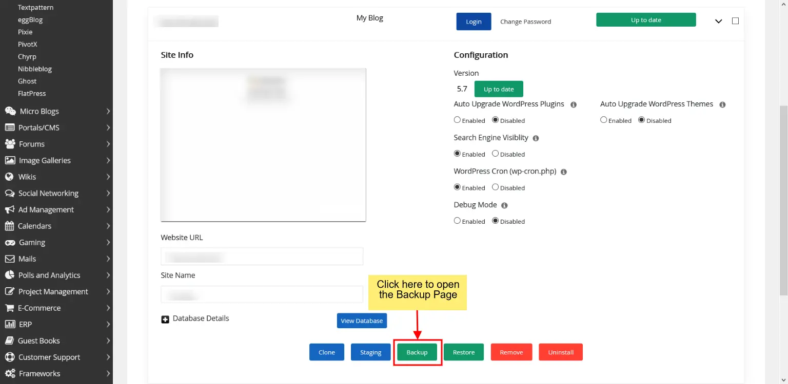 Choose Backup Option From Wordpress Manager Choose backup option from wordpress manager