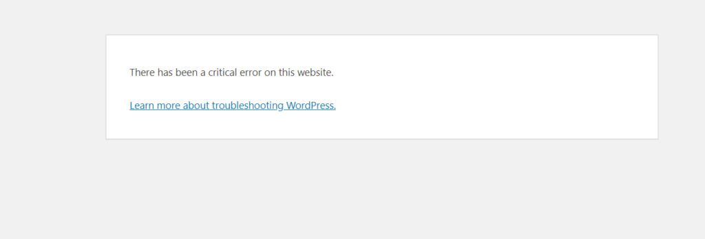 Wordpress website critical error message