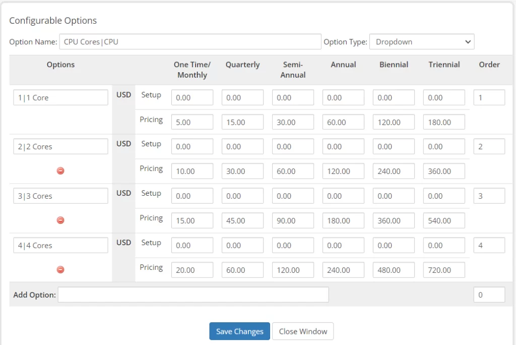 Integrate vps reseller with whmcs - configurable options - cpu cores