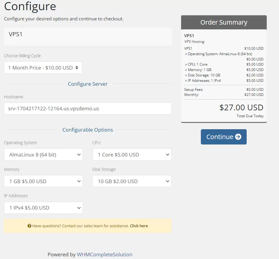 Integrate vps reseller with whmcs - configurable options - order form output