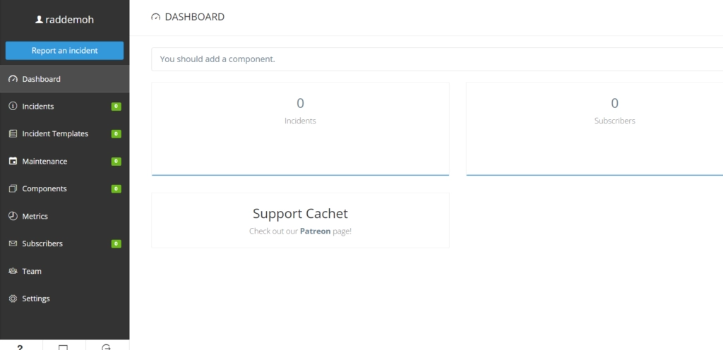 Self-Hosted Status Page: How To Deploy Cachet On Almalinux Vps Image 2 Cachet admin dashboard