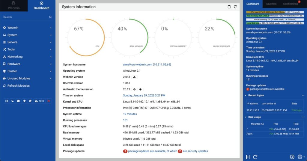 Webmin Web Interface Webmin web interface