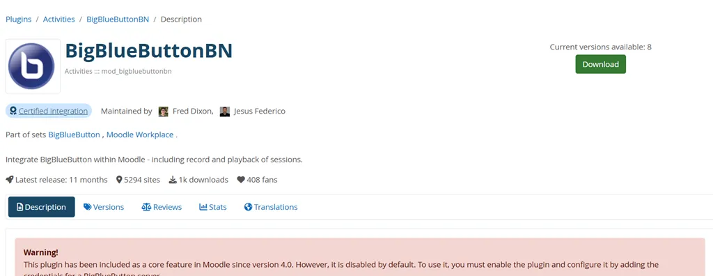 Download bigbluebuttonbn plugin from moodle