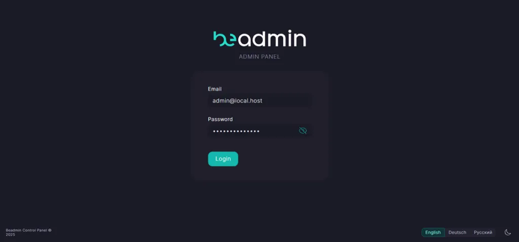 Beadmin control panel login