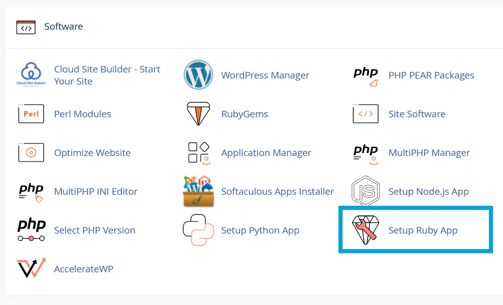 Navigate to "setup ruby app"