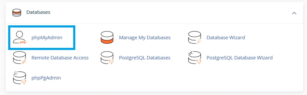 Navigate to phpmyadmin in cpanel