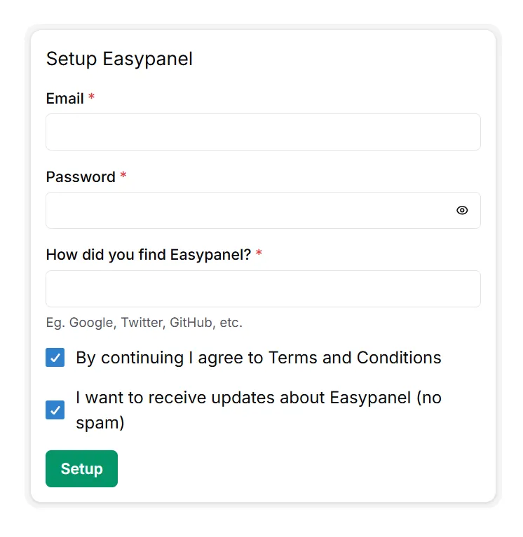 Setup Easypanel Setup easypanel