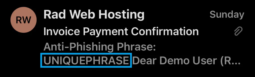 View Anti-Phishing Code On Mobile Email Client View anti-phishing code on mobile email client