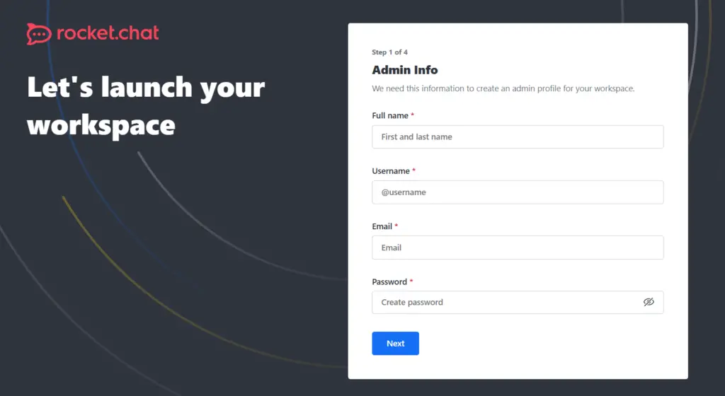 Rocket. Chat setup wizard